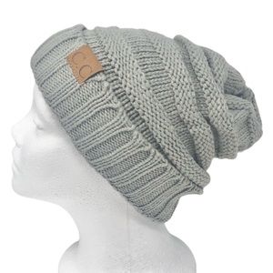 C.C Cuffed Cable Knit Chunky Beanie | Natural Grey
